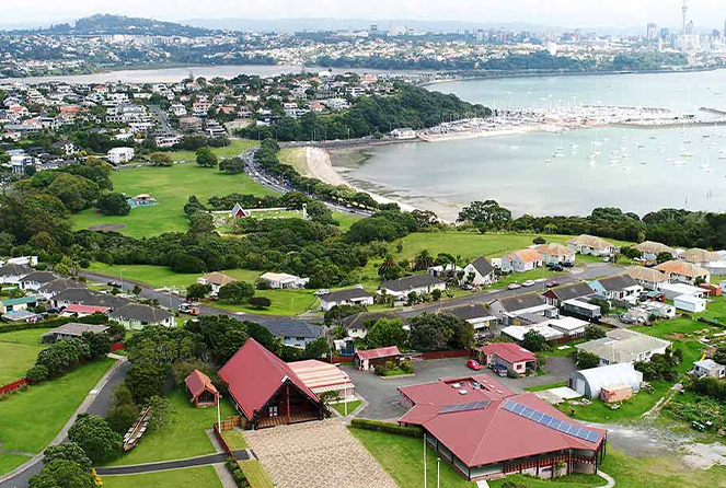 Aerial shot of Ngāti Whātua Ōrākei marae