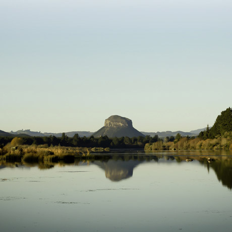 Lake with mountain in the background