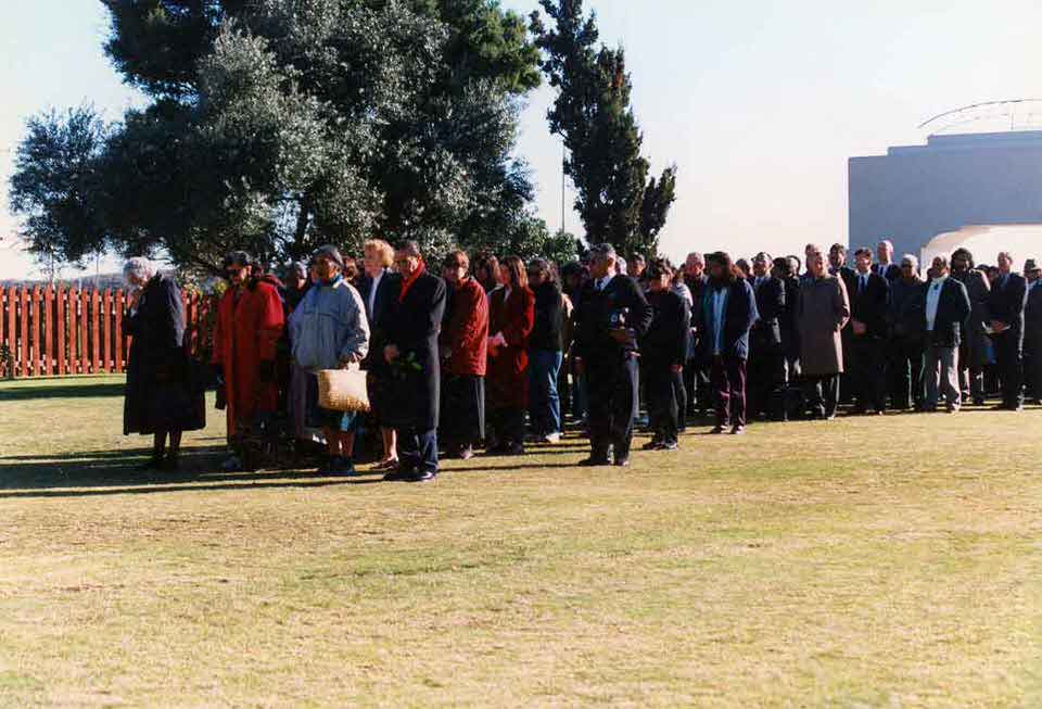The Waitangi Tribunal, led by Chief Judge Eddie Durie, are welcomed on to Te Whare o Toroa Marae, Whakatāne, for the start of the Ngāti Awa raupatu hearings, 4 July 1994.